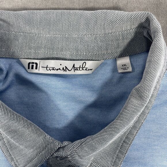 Travis Mathew Mens XXL Blue Gray Collar Golf Polo Shirt - Picture 3 of 7